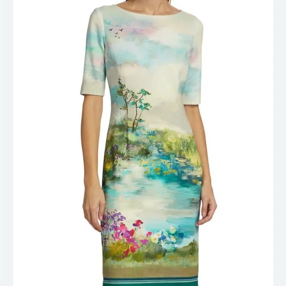 Teri Jon Multicolor Scenic Midi Dress